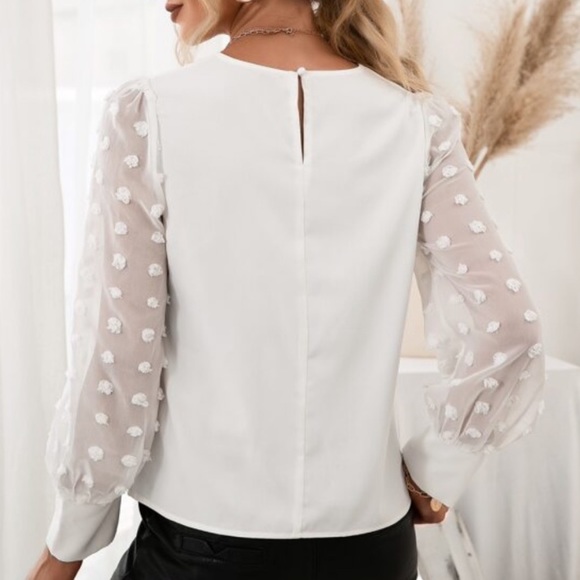 Swiss dot sheer sleeve work blouse - Picture 3 of 7